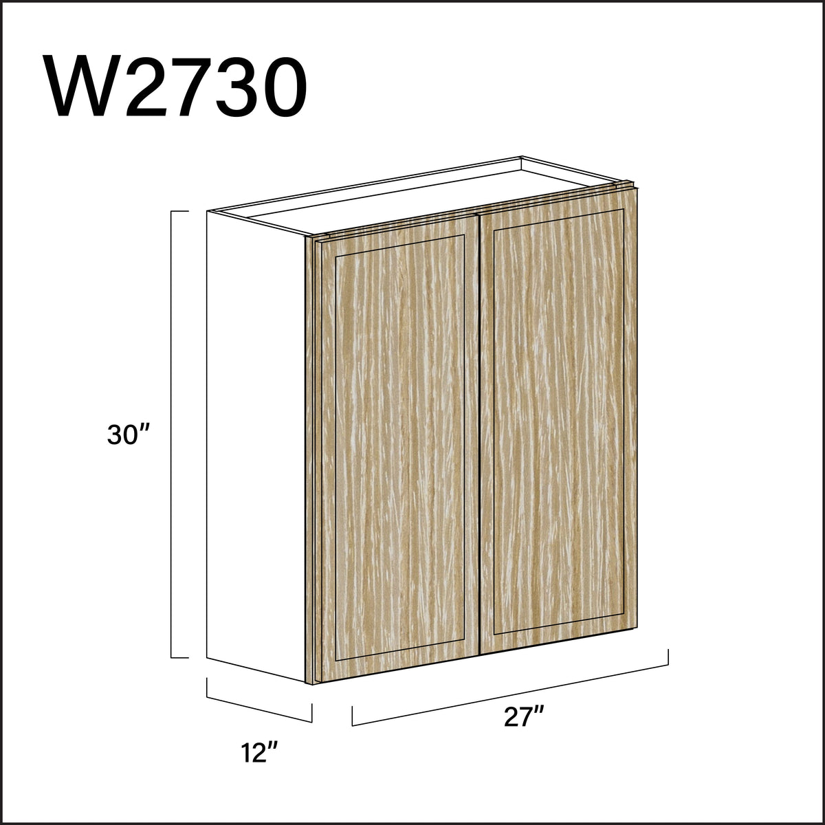 Oak Slim Shaker Double Door Wall Cabinet - 27" W x 30" H x 12" D