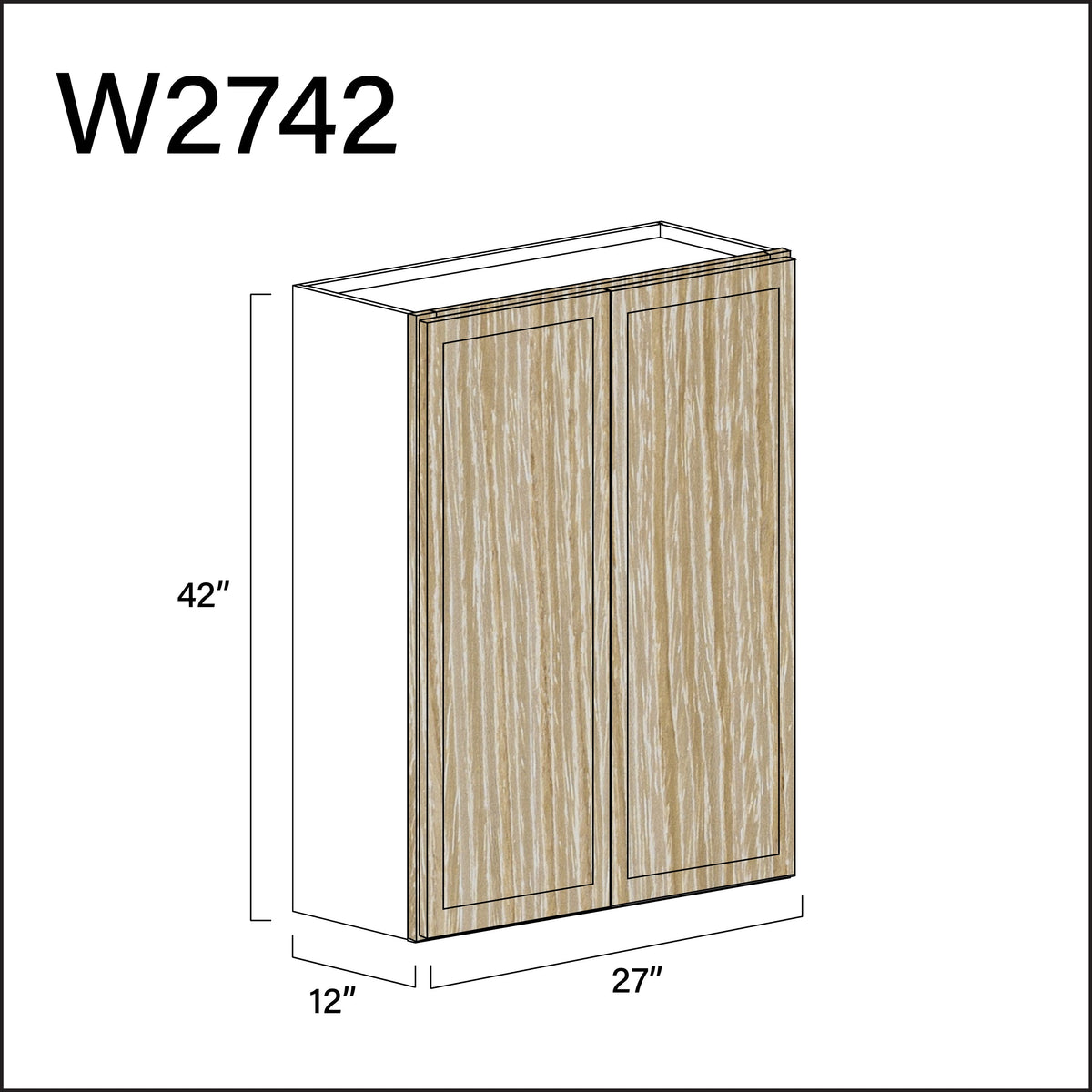 Oak Slim Shaker Double Door Wall Cabinet - 27" W x 42" H x 12" D