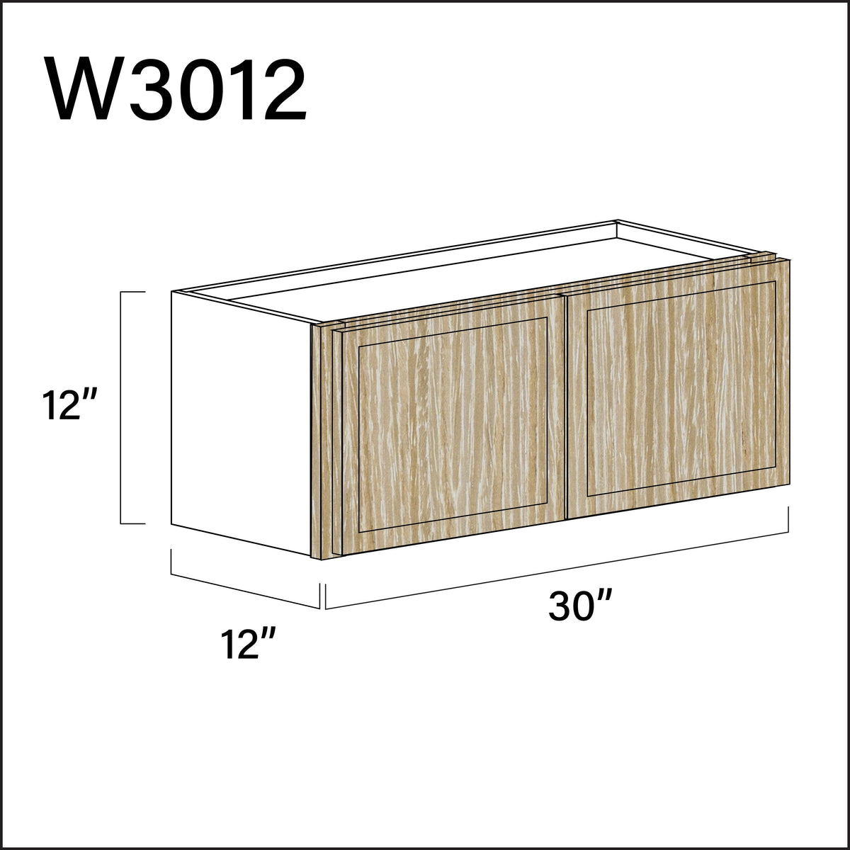 Oak Slim Shaker Double Door Wall Cabinet - 30" W x 12" H x 12" D