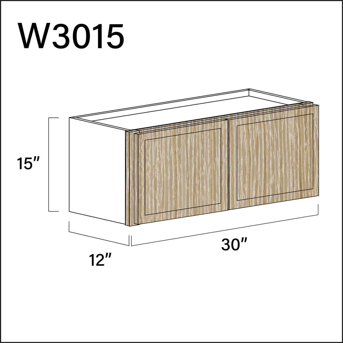 Oak Slim Shaker Double Door Wall Cabinet - 30" W x 15" H x 12" D