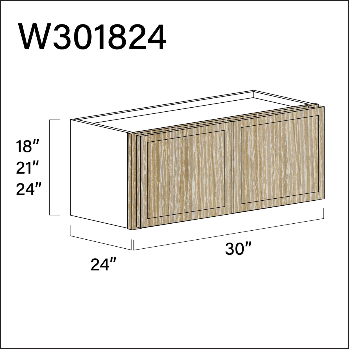 Oak Slim Shaker Wall Bridge Double Door Cabinet - 30" W x 18" H x 24" D