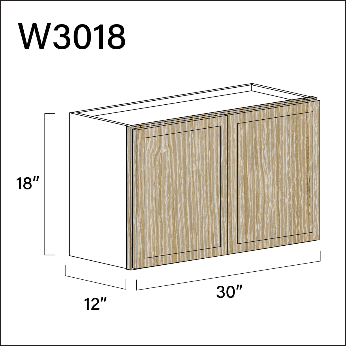 Oak Slim Shaker Double Door Wall Cabinet - 30" W x 18" H x 12" D