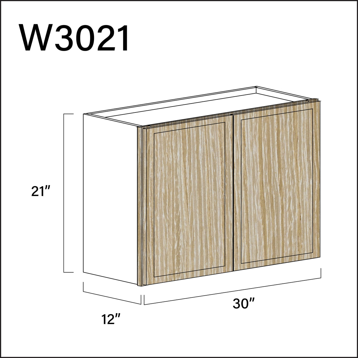 Oak Slim Shaker Double Door Wall Cabinet - 30" W x 21" H x 12" D