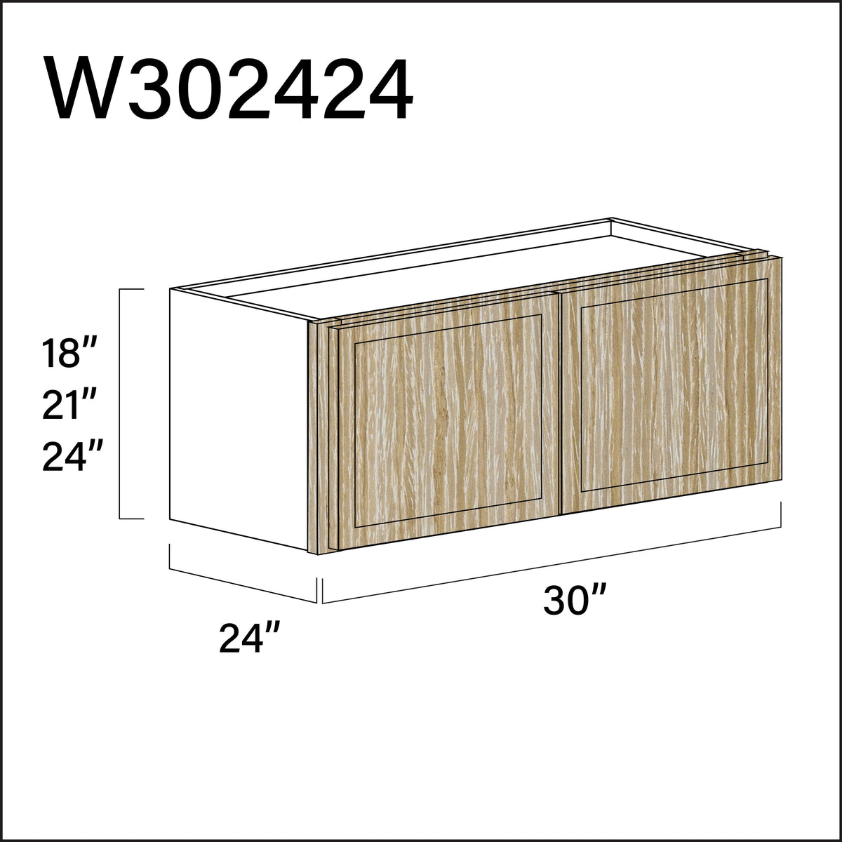 Oak Slim Shaker Wall Bridge Double Door Cabinet - 30" W x 24" H x 24" D