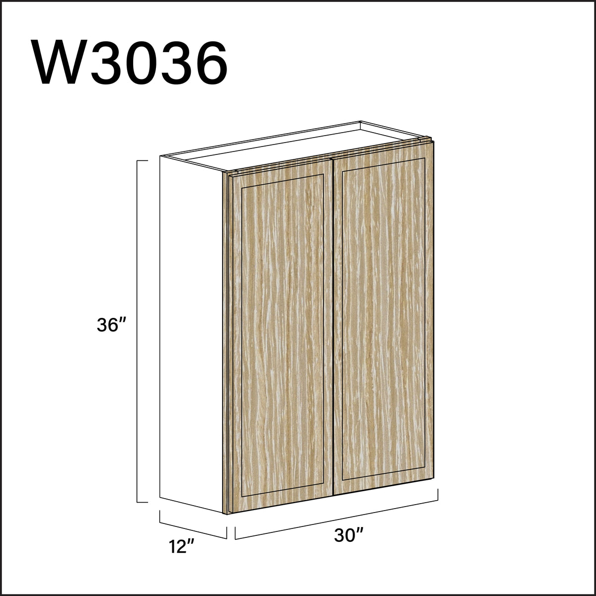 Oak Slim Shaker Double Door Wall Cabinet - 30" W x 36" H x 12" D