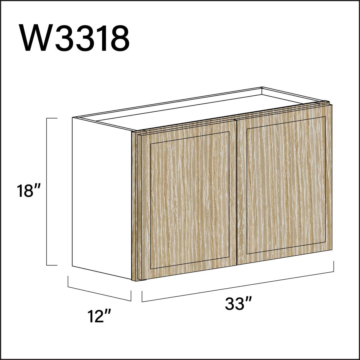 Oak Slim Shaker Double Door Wall Cabinet - 33" W x 18" H x 12" D