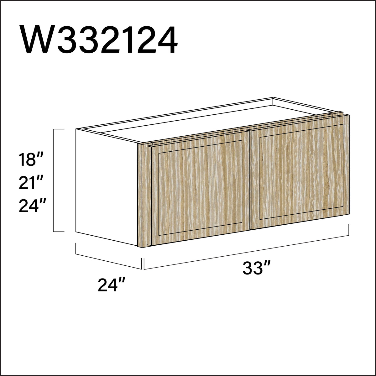 Oak Slim Shaker Wall Bridge Double Door Cabinet - 33" W x 21" H x 24" D