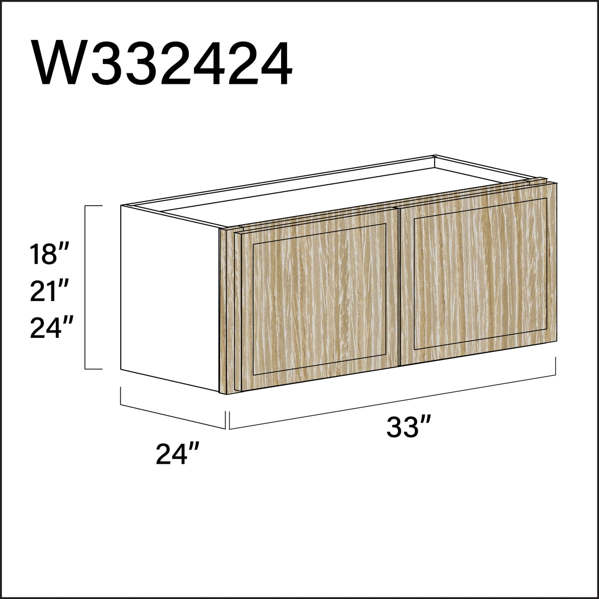 Oak Slim Shaker Wall Bridge Double Door Cabinet - 33" W x 24" H x 24" D