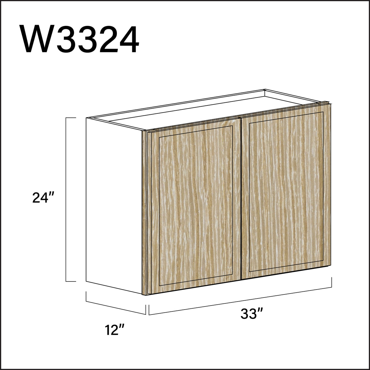 Oak Slim Shaker Double Door Wall Cabinet - 33" W x 24" H x 12" D