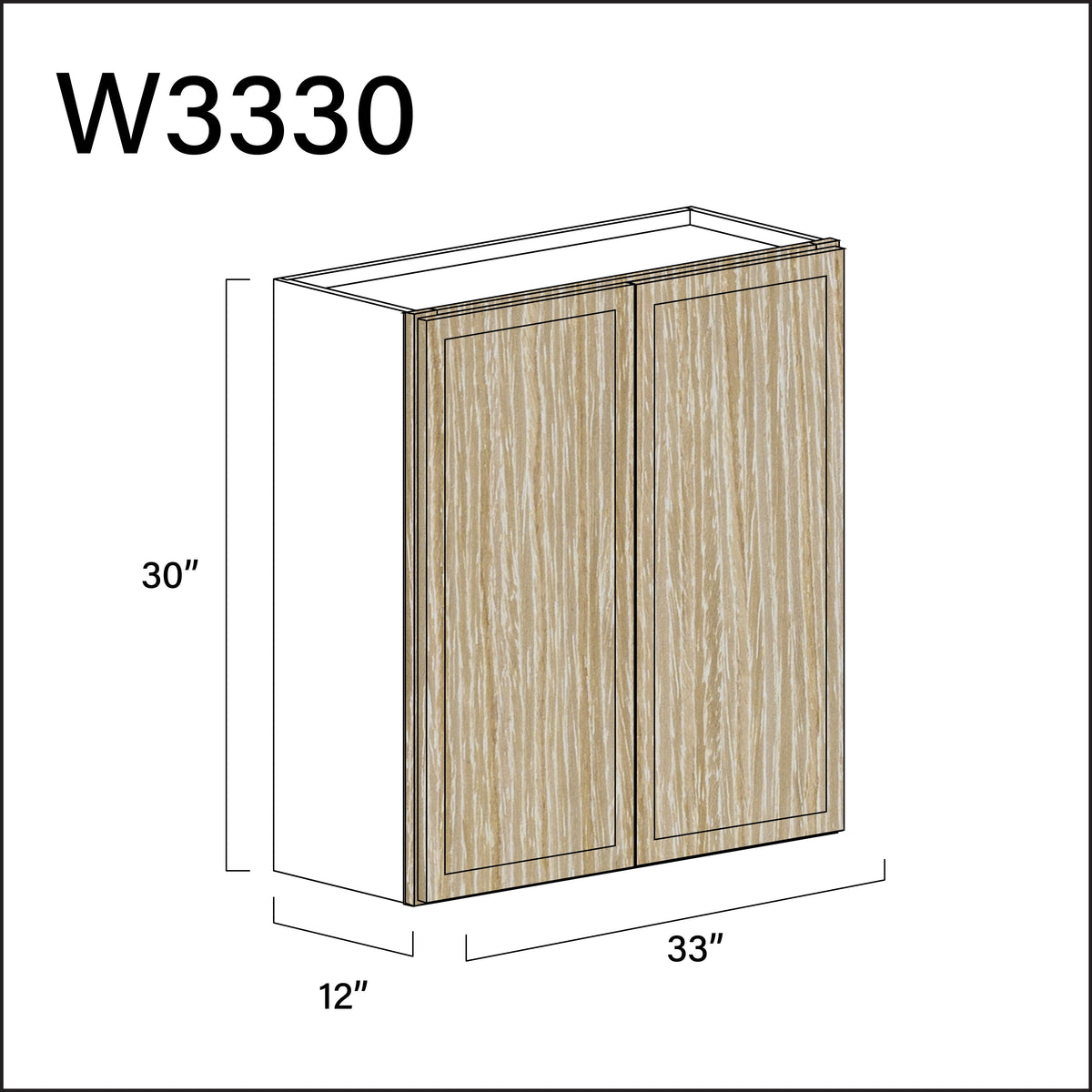 Oak Slim Shaker Double Door Wall Cabinet - 33" W x 30" H x 12" D
