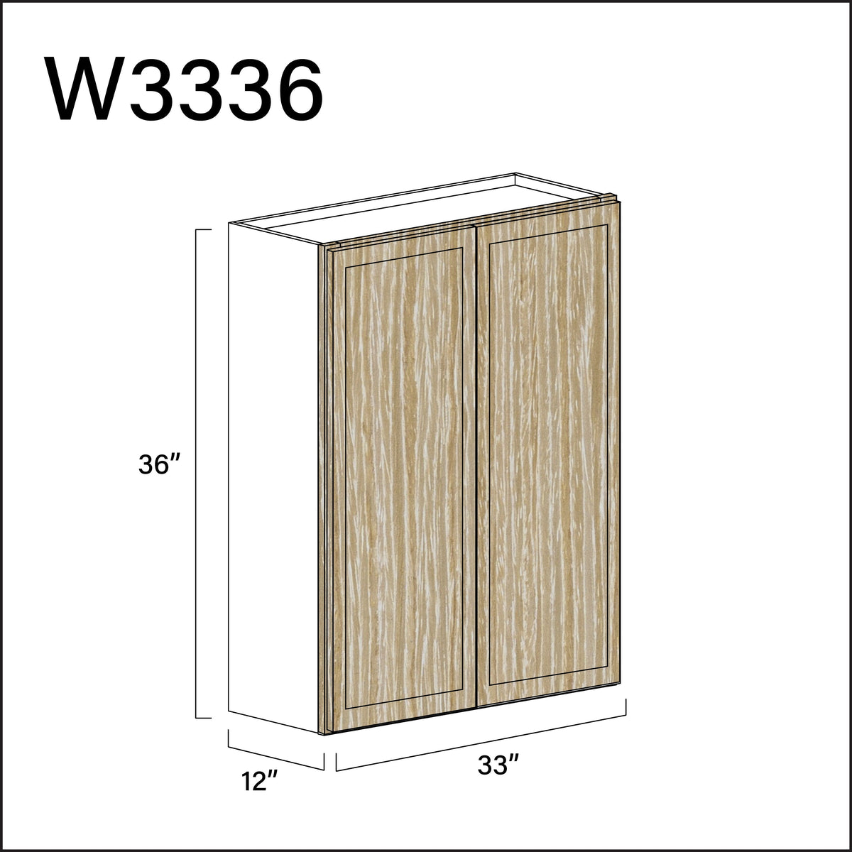 Oak Slim Shaker Double Door Wall Cabinet - 33" W x 36" H x 12" D