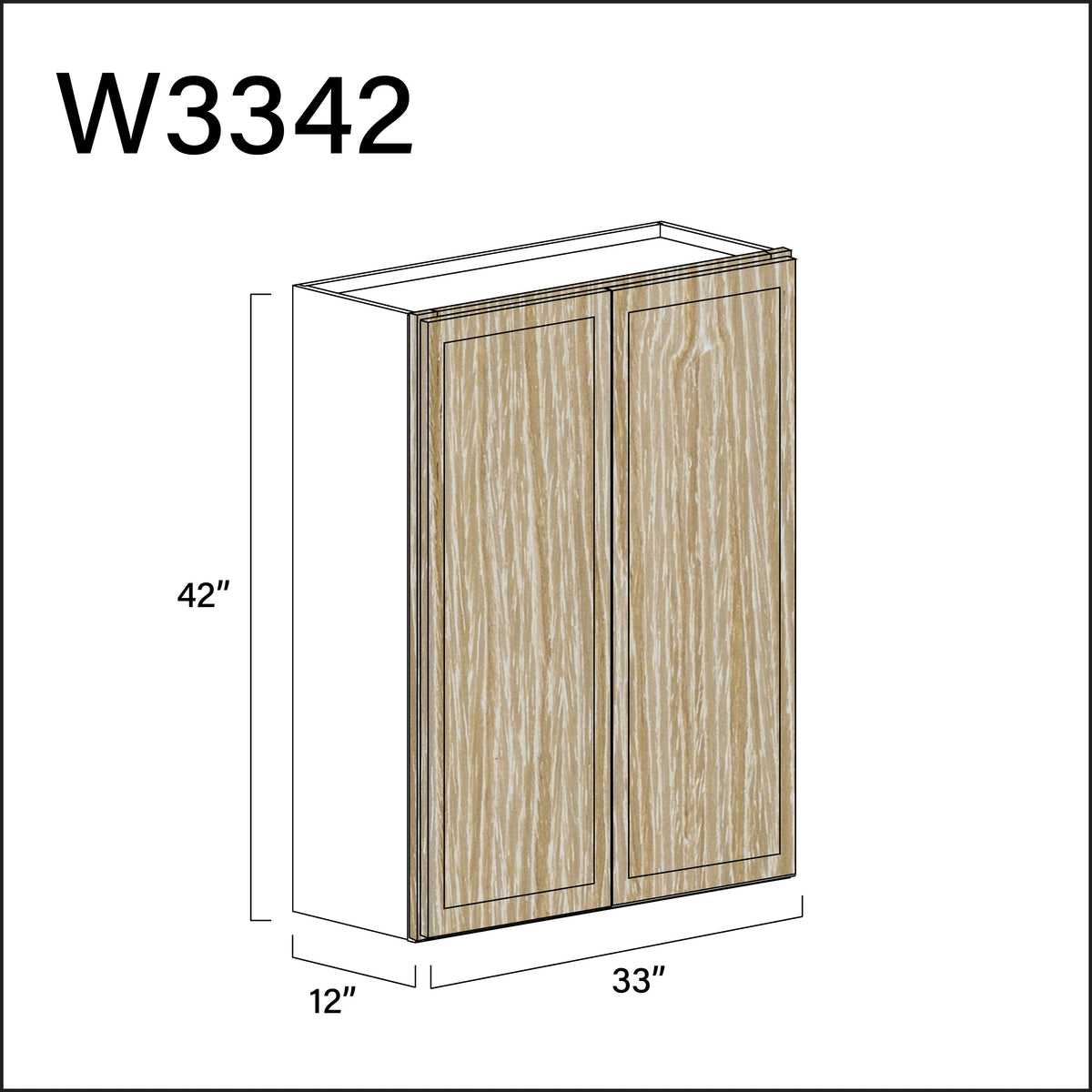 Oak Slim Shaker Double Door Wall Cabinet - 33" W x 42" H x 12" D