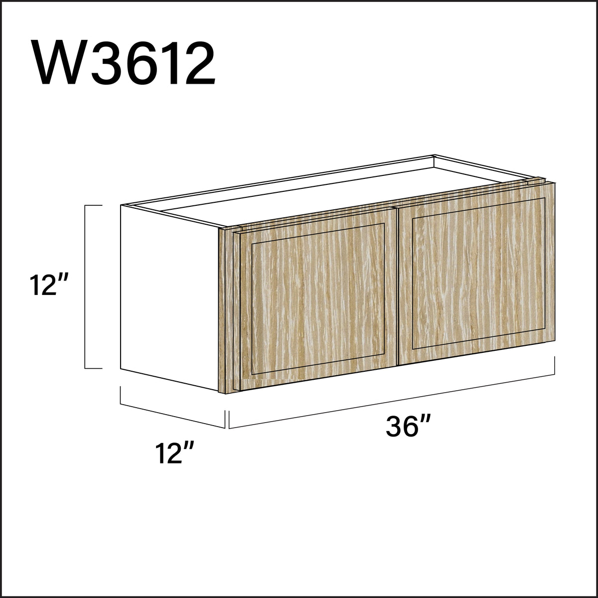 Oak Slim Shaker Double Door Wall Cabinet - 36" W x 12" H x 12" D