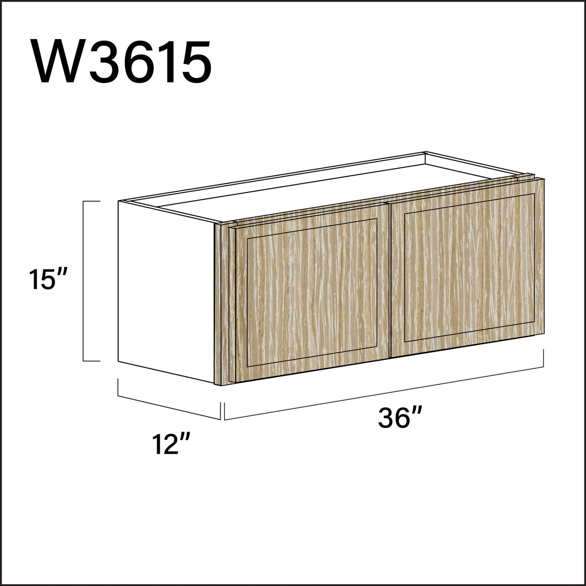 Oak Slim Shaker Double Door Wall Cabinet - 36" W x 15" H x 12" D
