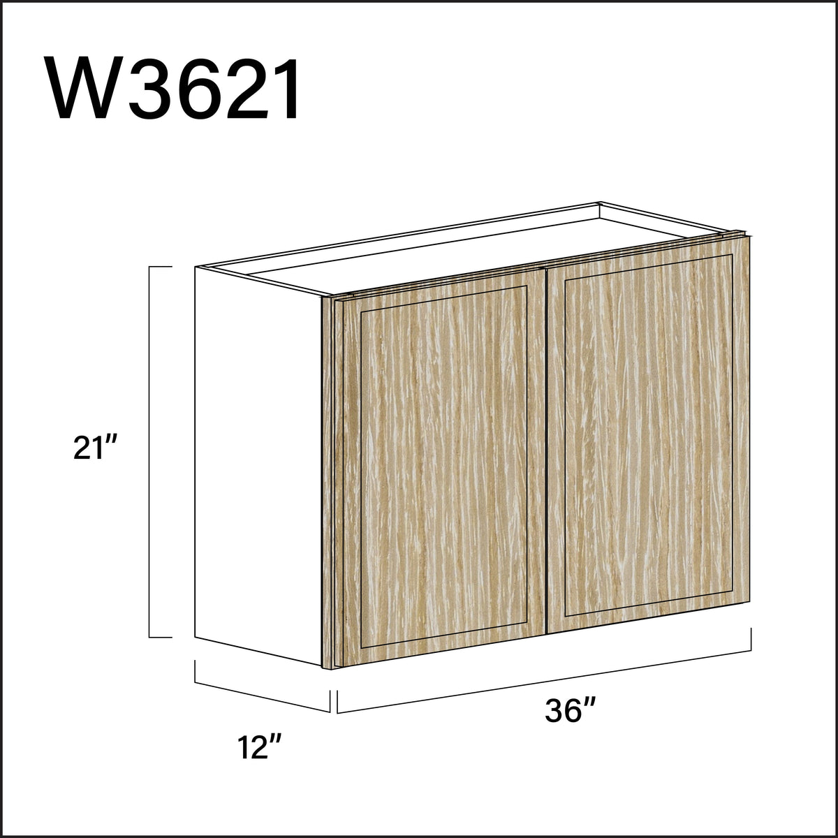 Oak Slim Shaker Double Door Wall Cabinet - 36" W x 21" H x 12" D