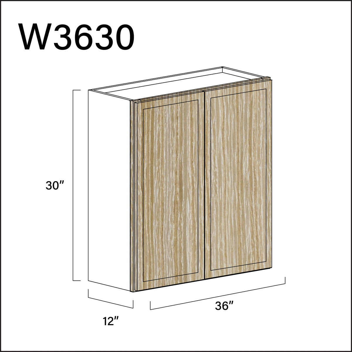 Oak Slim Shaker Double Door Wall Cabinet - 36" W x 30" H x 12" D
