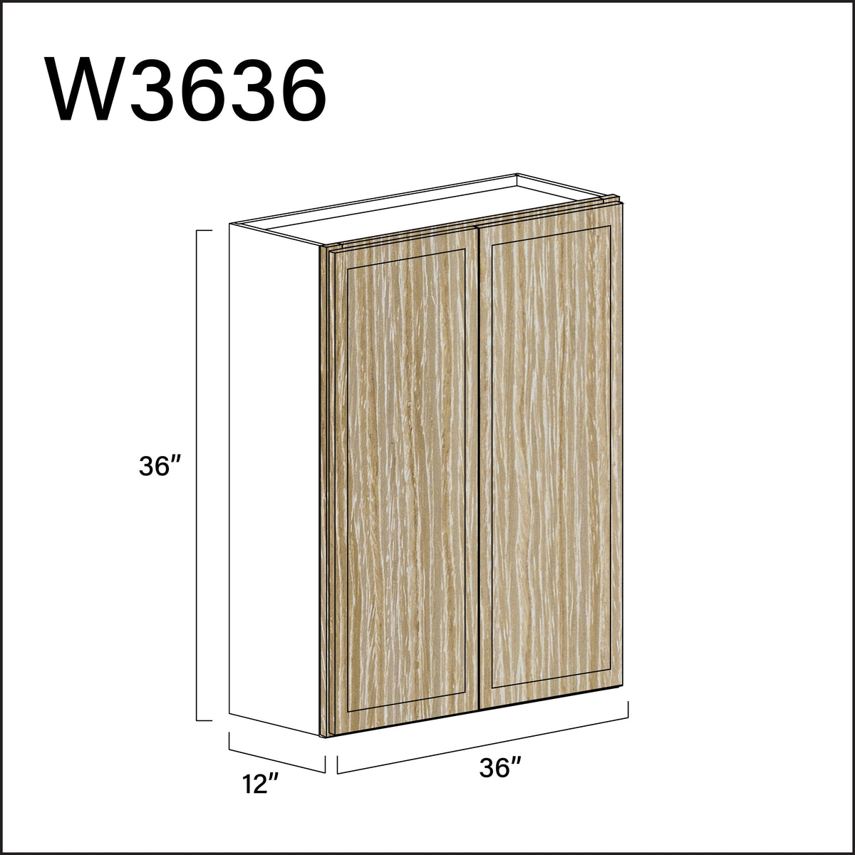 Oak Slim Shaker Double Door Wall Cabinet - 36" W x 36" H x 12" D