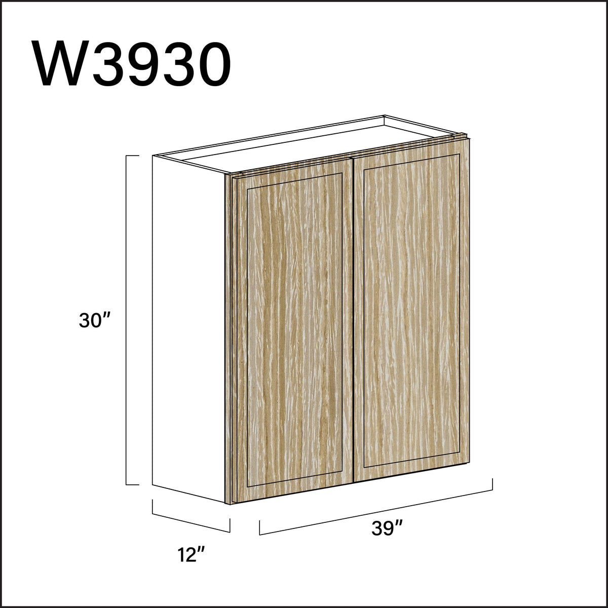 Oak Slim Shaker Double Door Wall Cabinet - 39" W x 30" H x 12" D
