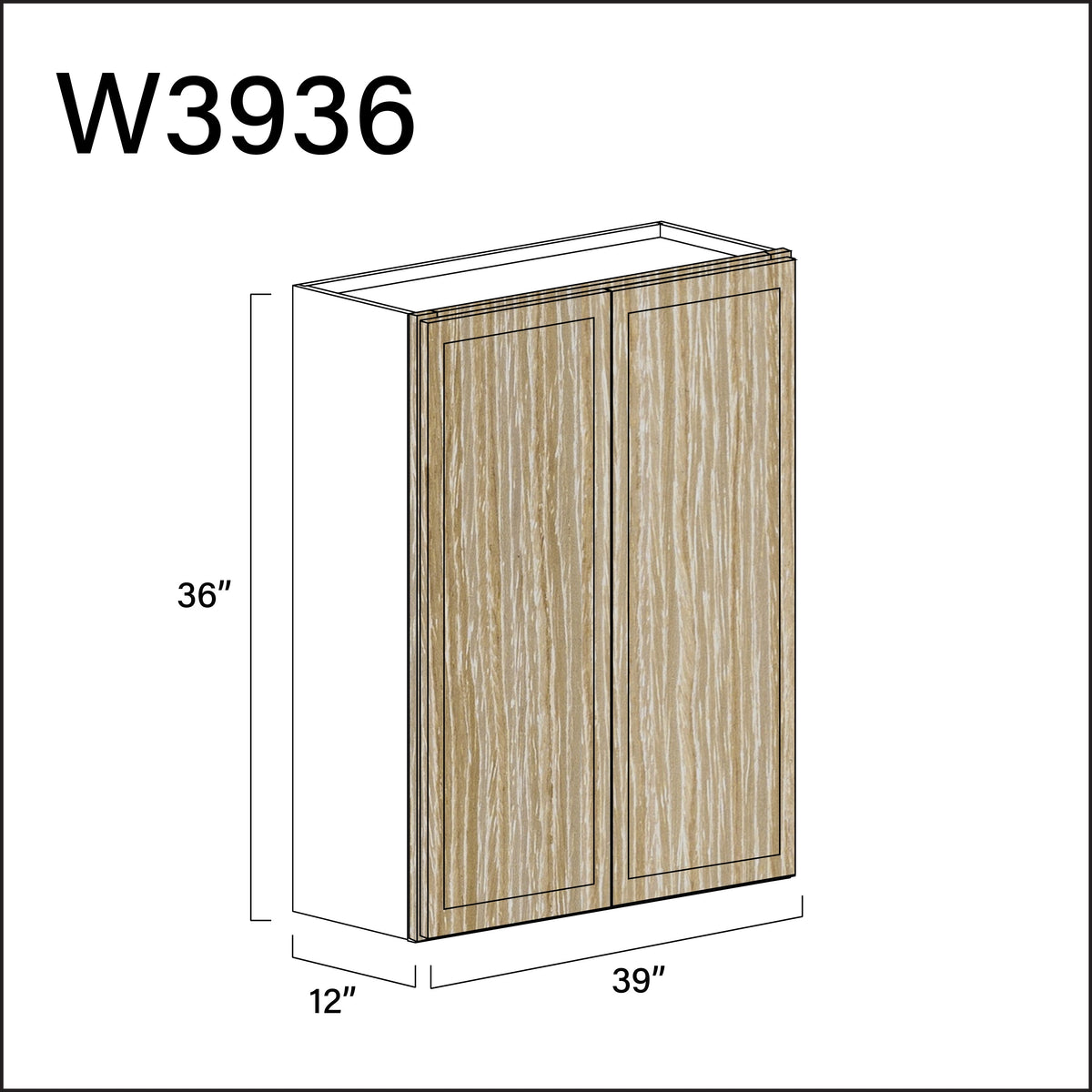 Oak Slim Shaker Double Door Wall Cabinet - 39" W x 36" H x 12" D