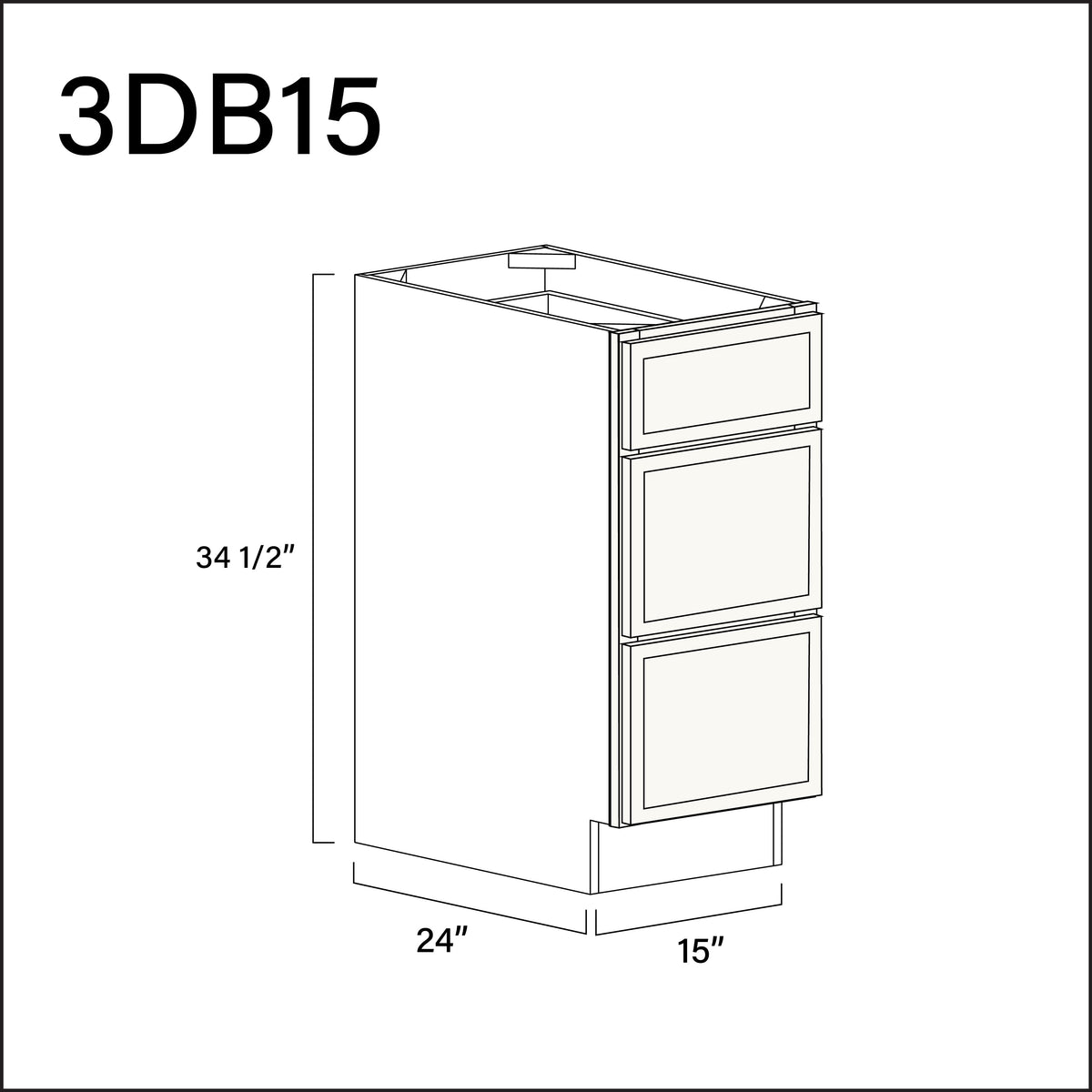 White Slim Shaker 3 Drawer Kitchen Base Cabinet - 15" W x 34.5" H x 24" D