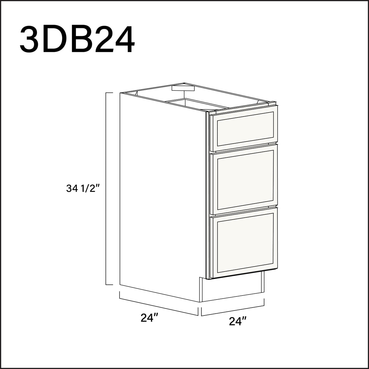 White Slim Shaker 3 Drawer Kitchen Base Cabinet - 24" W x 34.5" H x 24" D