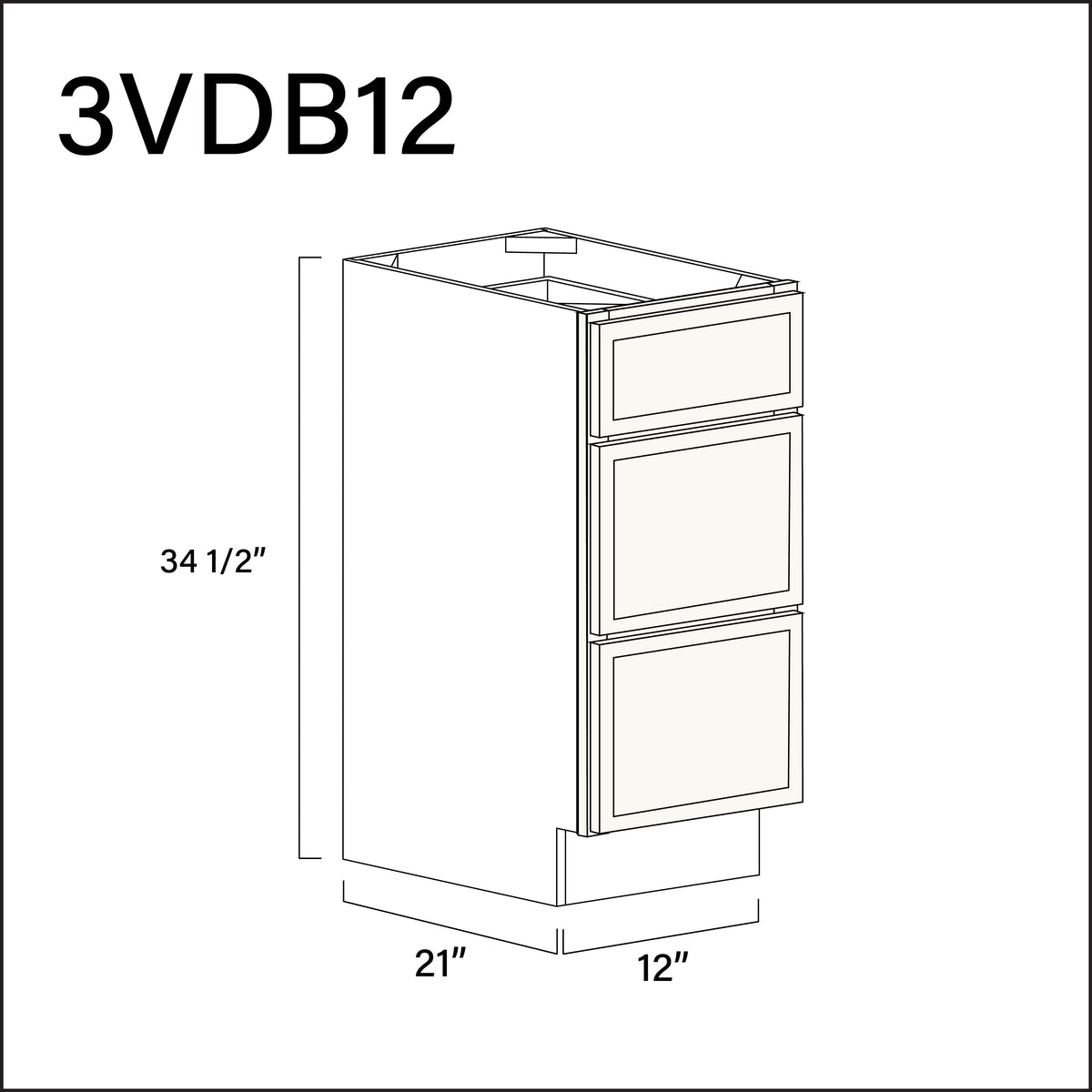White Slim Shaker Vanity 3-Drawer Storage Cabinet - 12" W x 34.5" H x 21" D
