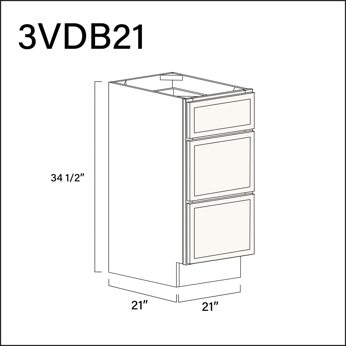 White Slim Shaker Vanity 3-Drawer Storage Cabinet - 21" W x 34.5" H x 21" D