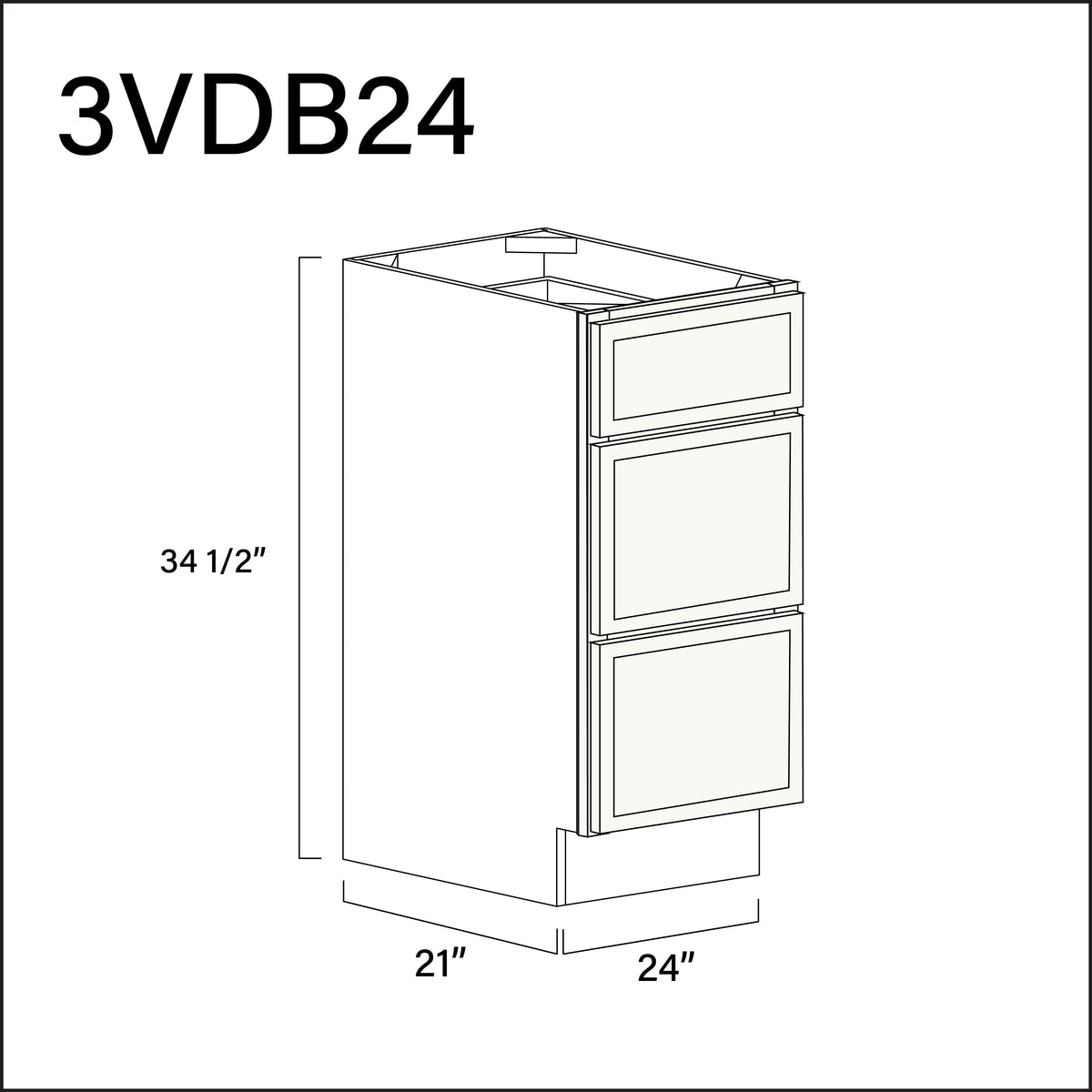 White Slim Shaker Vanity 3-Drawer Storage Cabinet - 24" W x 34.5" H x 21" D