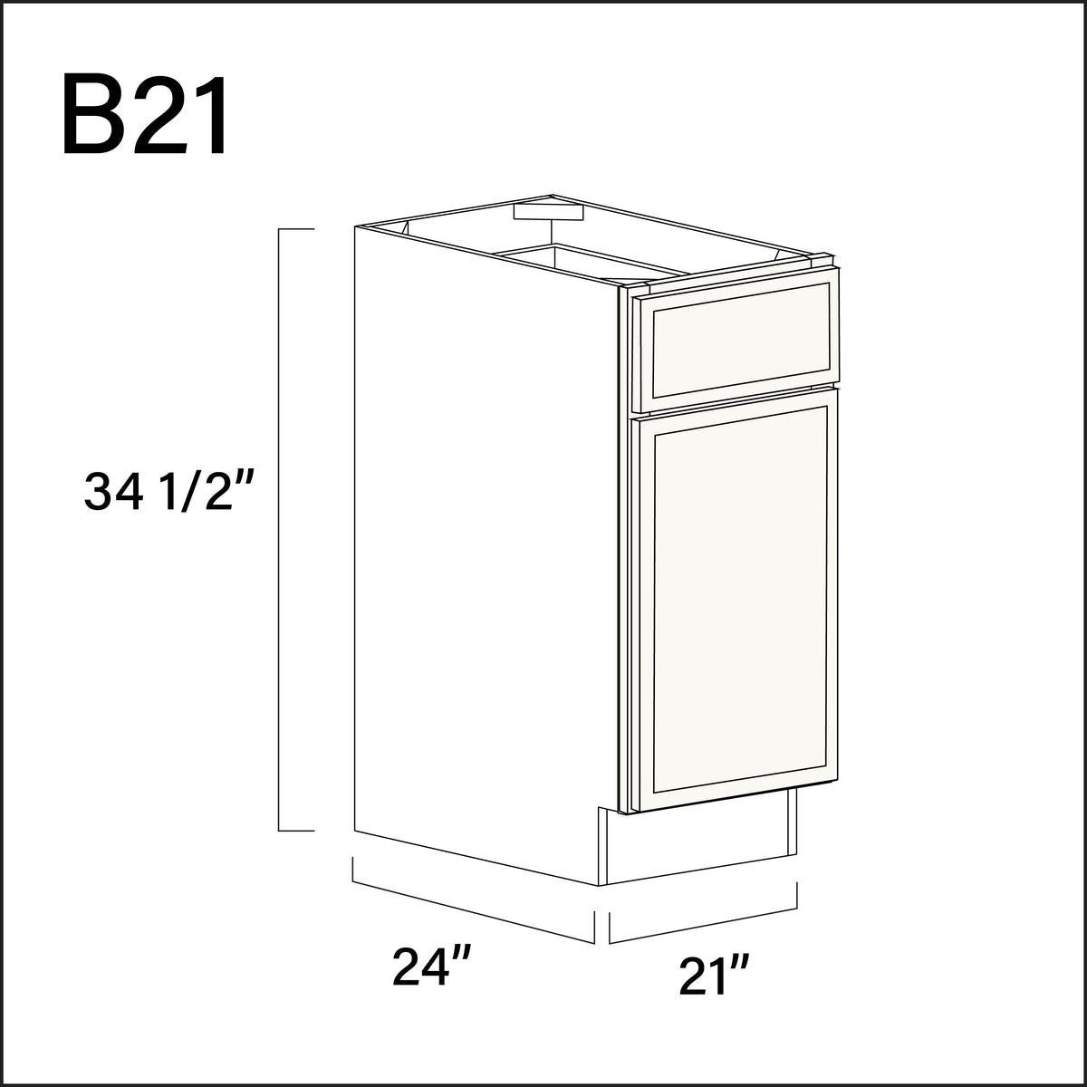 White Slim Shaker 1 Drawer 1 Door Kitchen Base Cabinet - 21" W x 34.5" H x 24" D