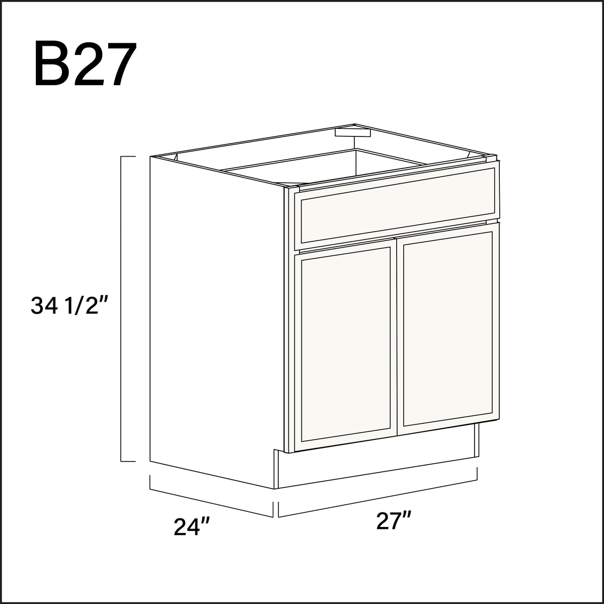 White Slim Shaker 1 Drawer 2 Door Kitchen Base Cabinet - 27" W x 34.5" H x 24" D