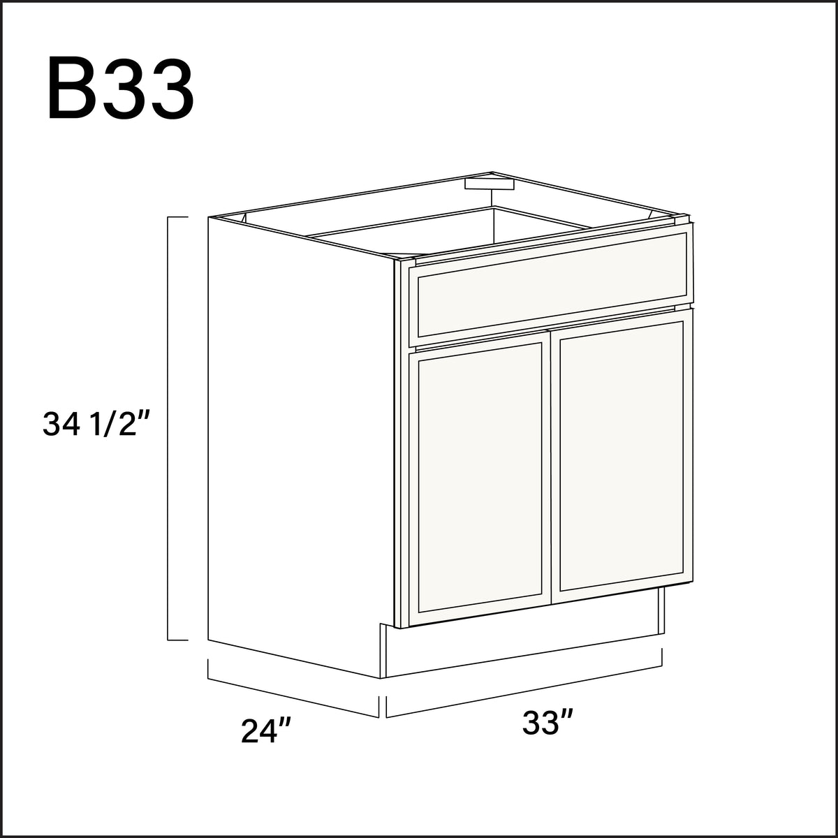White Slim Shaker 1 Drawer 2 Door Kitchen Base Cabinet - 33" W x 34.5" H x 24" D