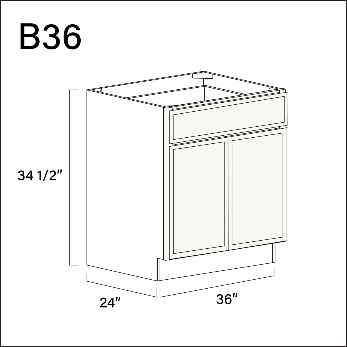 White Slim Shaker 1 Drawer 2 Door Kitchen Base Cabinet - 36" W x 34.5" H x 24" D