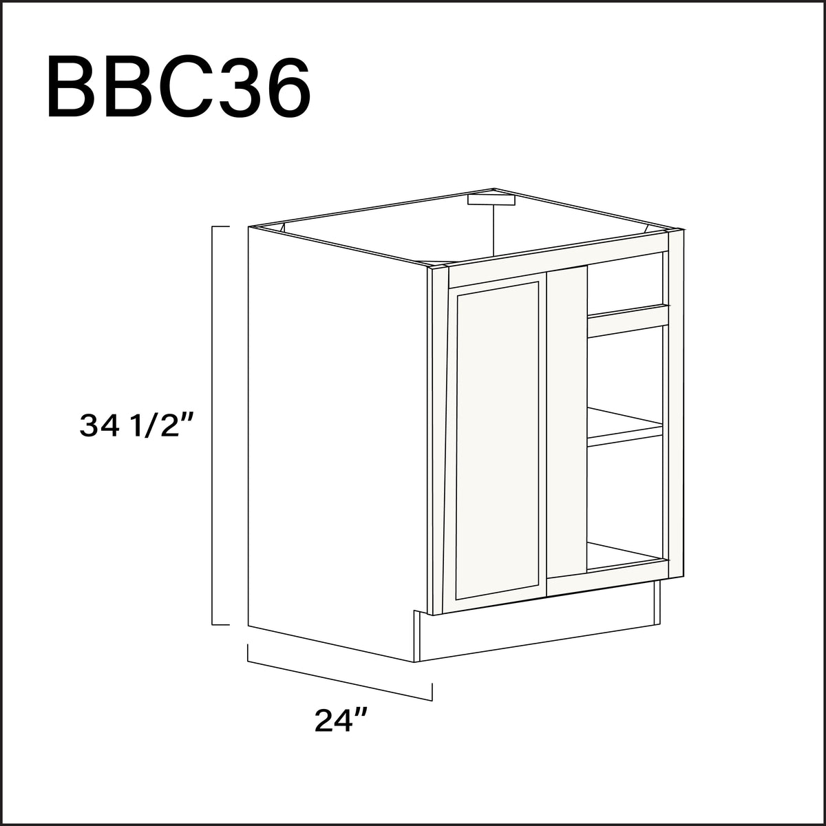 White Slim Shaker Base Blind Corner Cabinet - 27" W x 34.5" H x 24" D