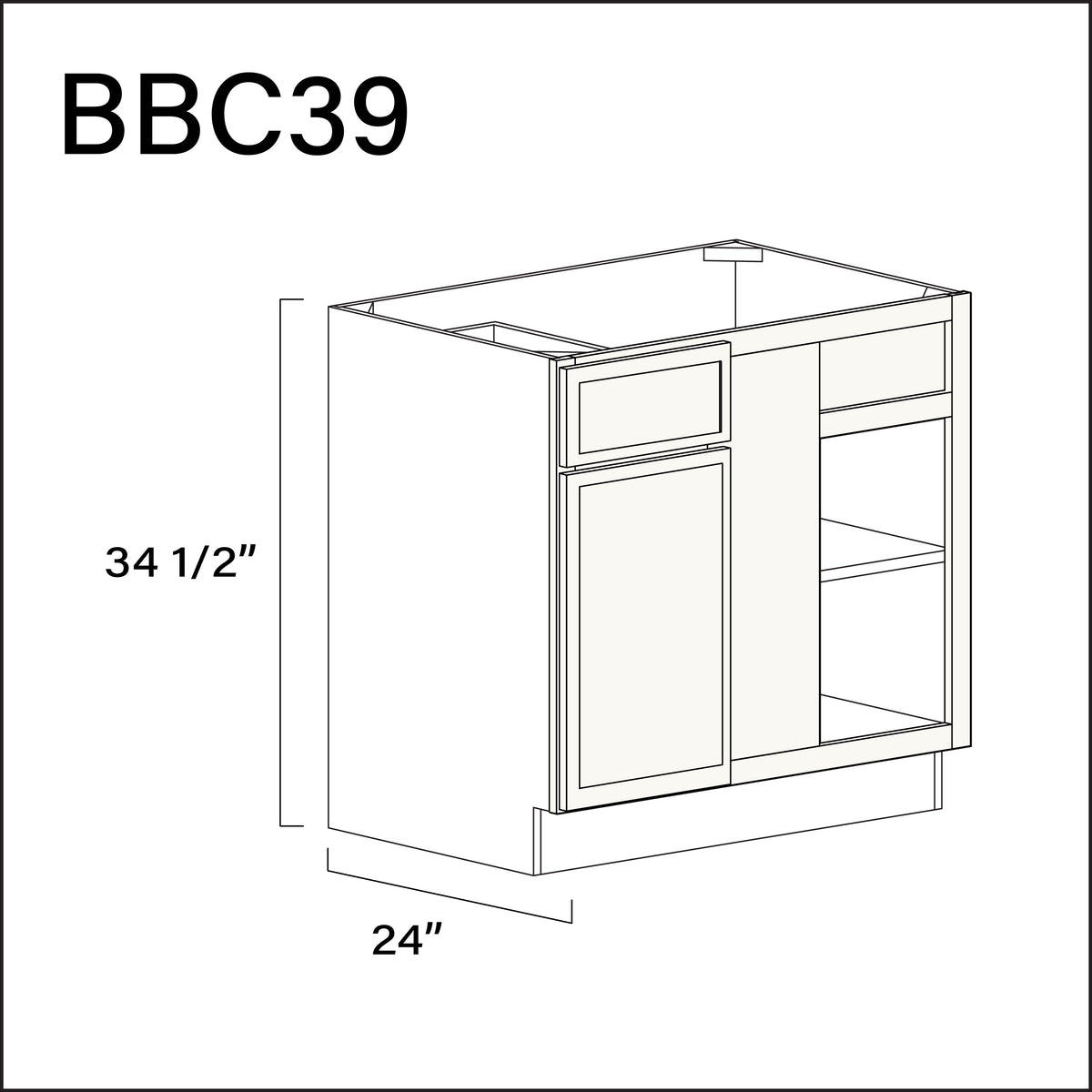 White Slim Shaker Base Blind Corner Cabinet - 36" W x 34.5" H x 24" D