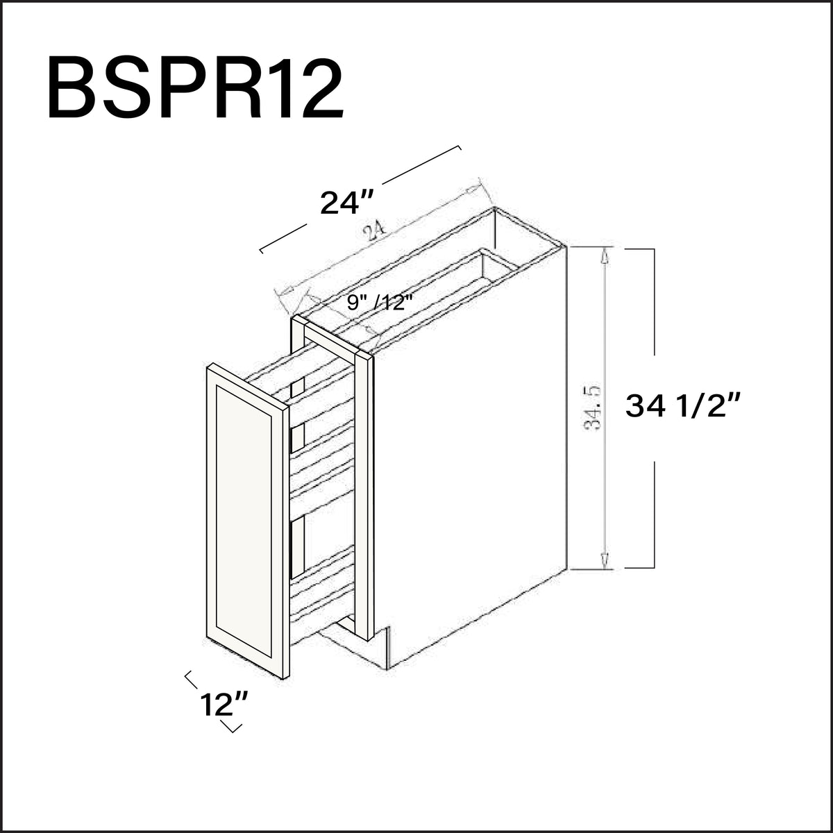 White Slim Shaker Base Spice Rack Cabinet - 12" W x 34.5" H x 24" D
