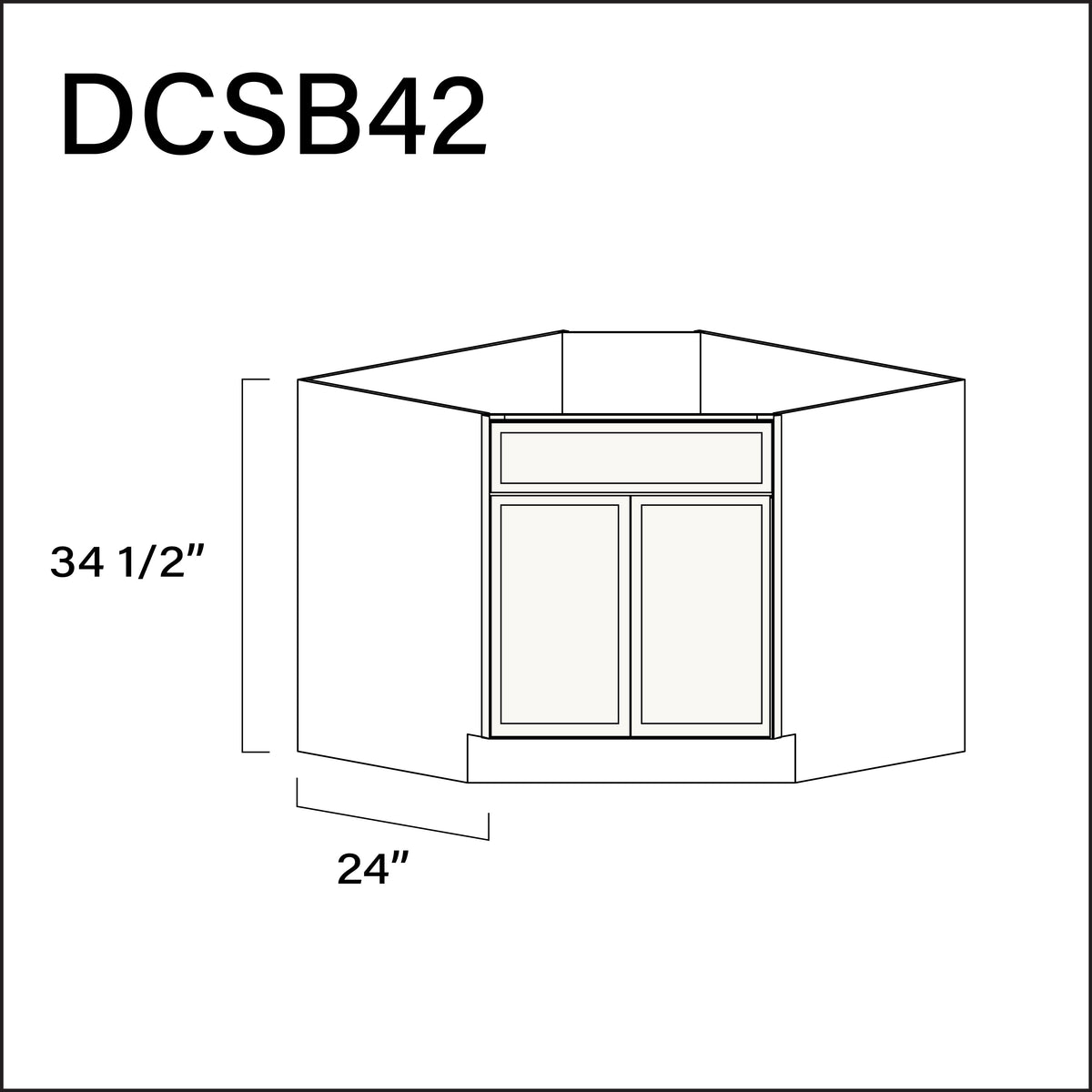 White Slim Shaker Diagonal Sink Base Kitchen Cabinet - 42" W x 34.5" H x 24" D