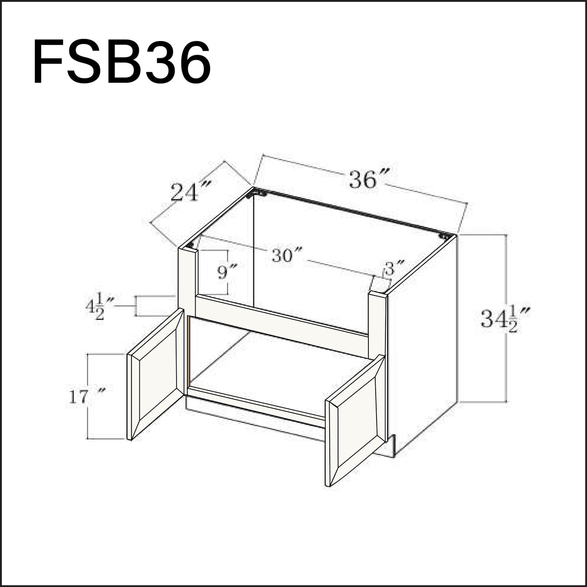White Slim Shaker Farmer Sink Base Kitchen Cabinet - 36" W x 34.5" H x 24" D