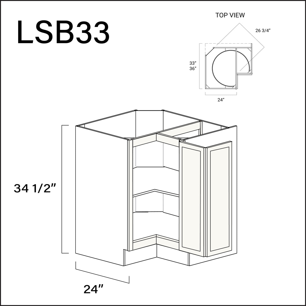 White Slim Shaker Lazy Susan Kitchen Cabinet - 33" W x 34.5" H x 24" D