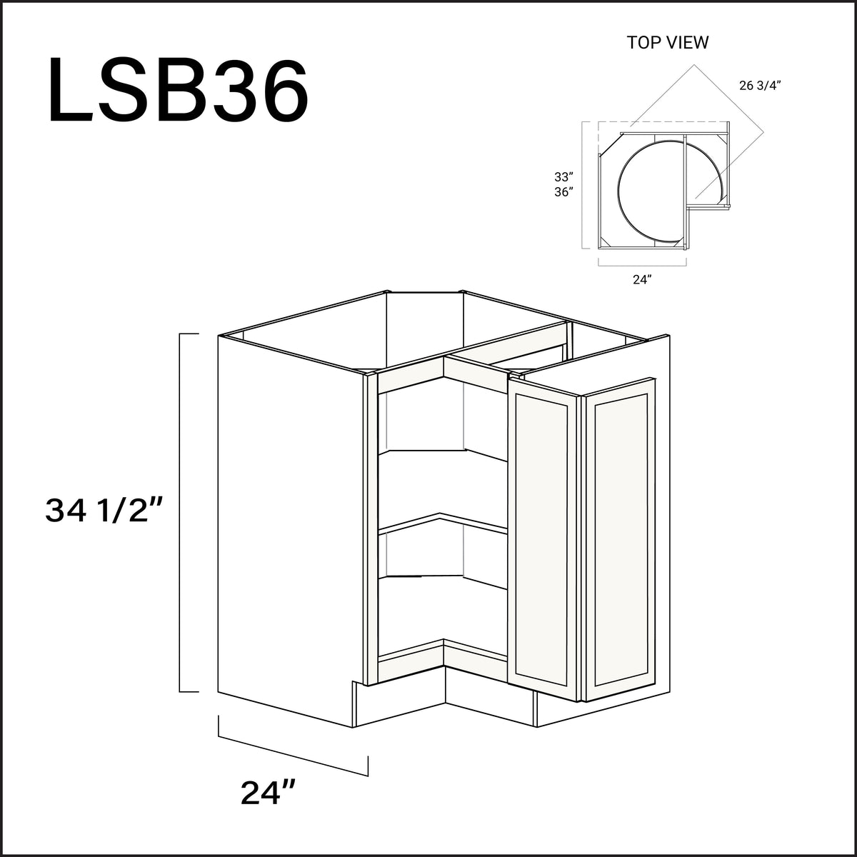White Slim Shaker Lazy Susan Kitchen Cabinet - 36" W x 34.5" H x 24" D