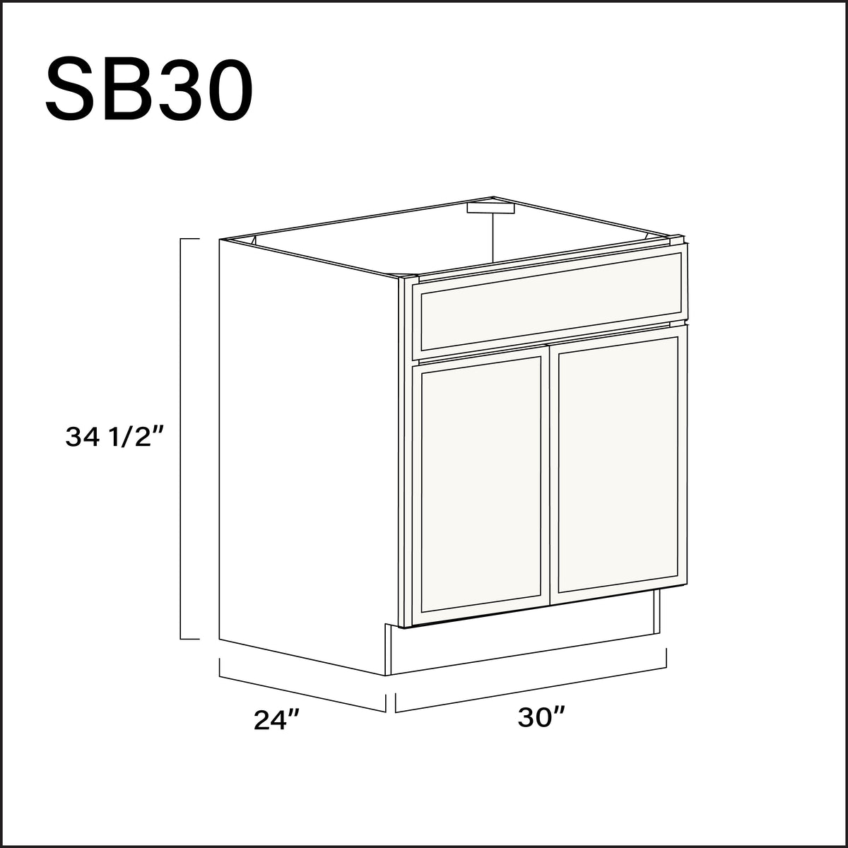 White Slim Shaker Sink Base Kitchen Cabinet - 30" W x 34.5" H x 24" D