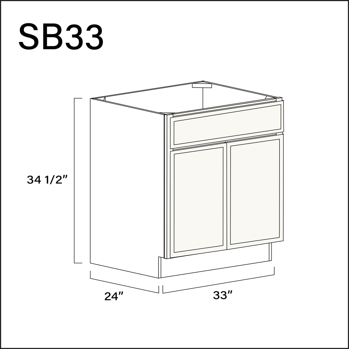 White Slim Shaker Sink Base Kitchen Cabinet - 33" W x 34.5" H x 24" D