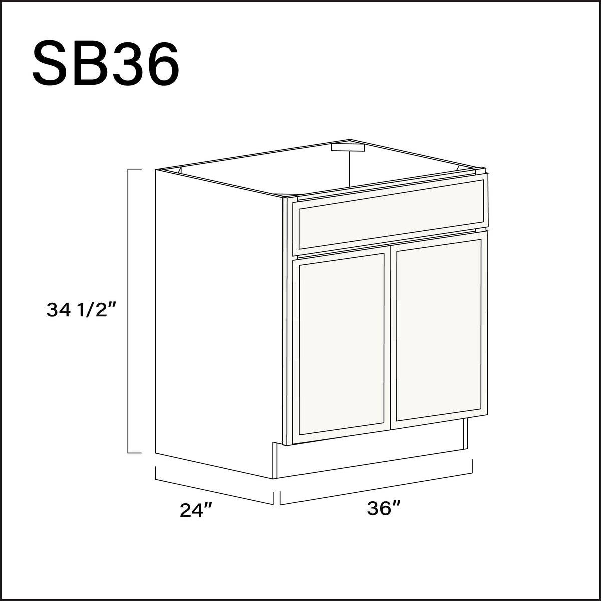 White Slim Shaker Sink Base Kitchen Cabinet - 36" W x 34.5" H x 24" D