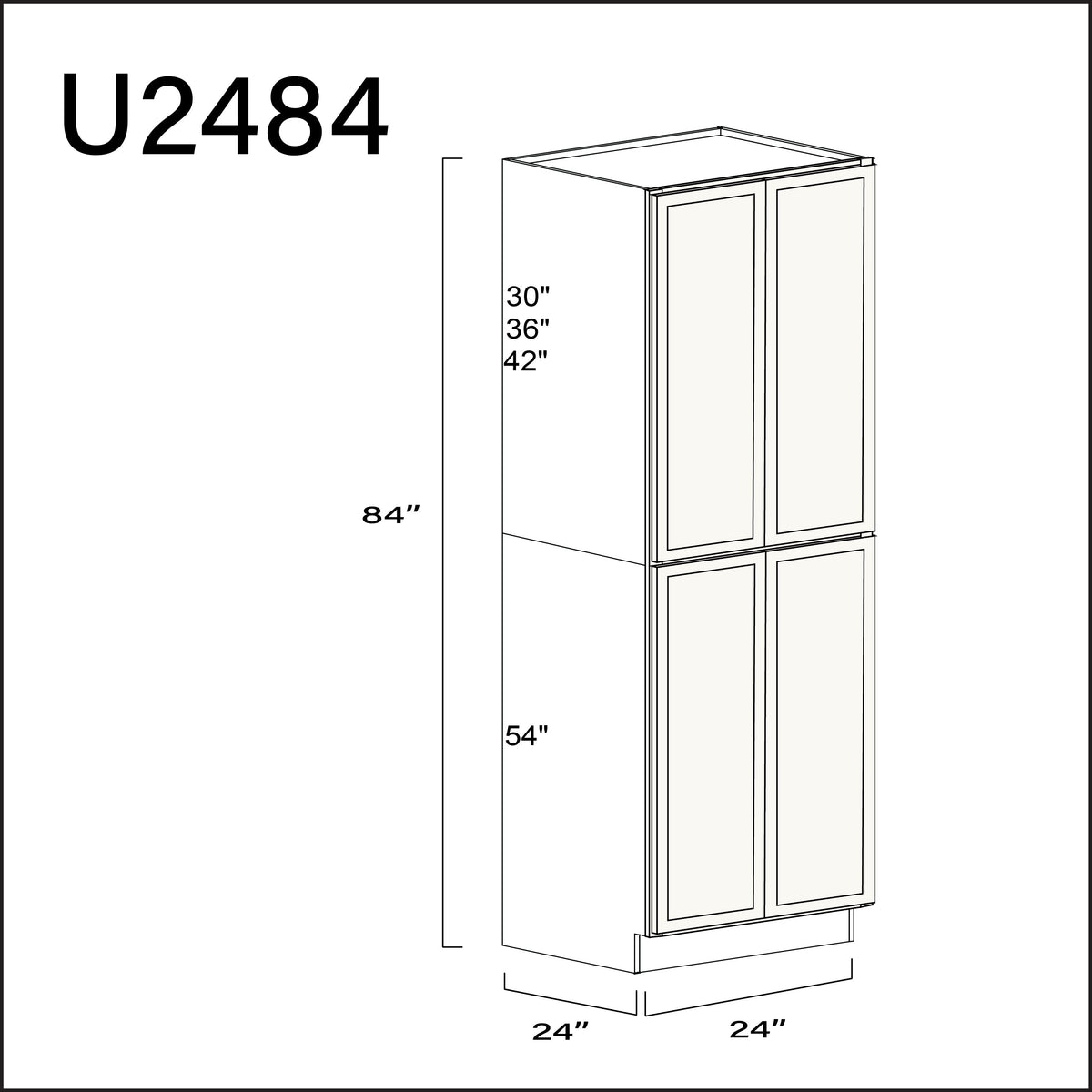 White Slim Shaker Double Door Pantry Cabinet - 24" W x 84" H x 24" D