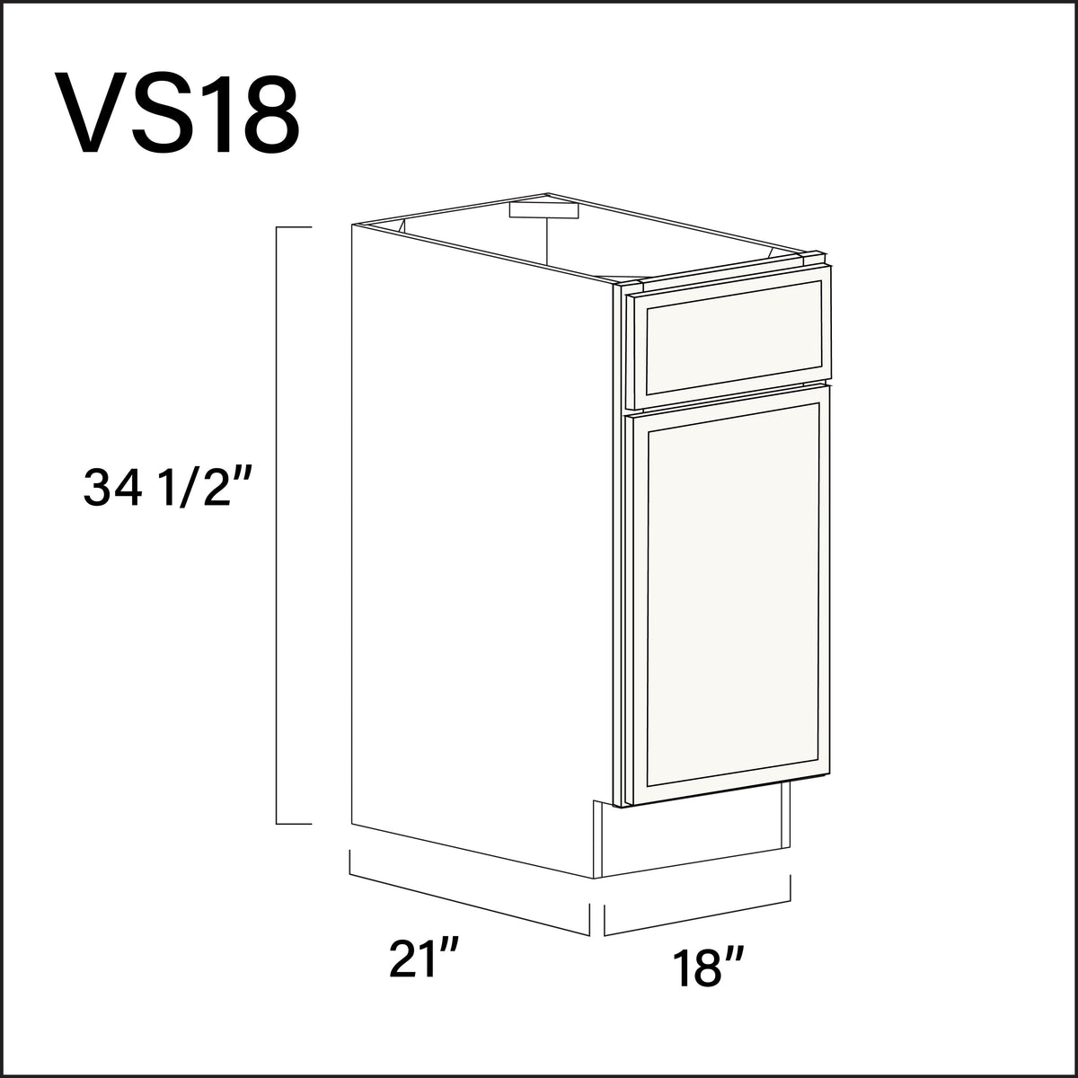 White Slim Shaker Vanity Sink Base Cabinet - 18" W x 34.5" H x 21" D