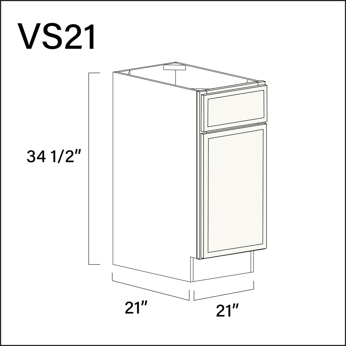 White Slim Shaker Vanity Sink Base Cabinet - 21" W x 34.5" H x 21" D