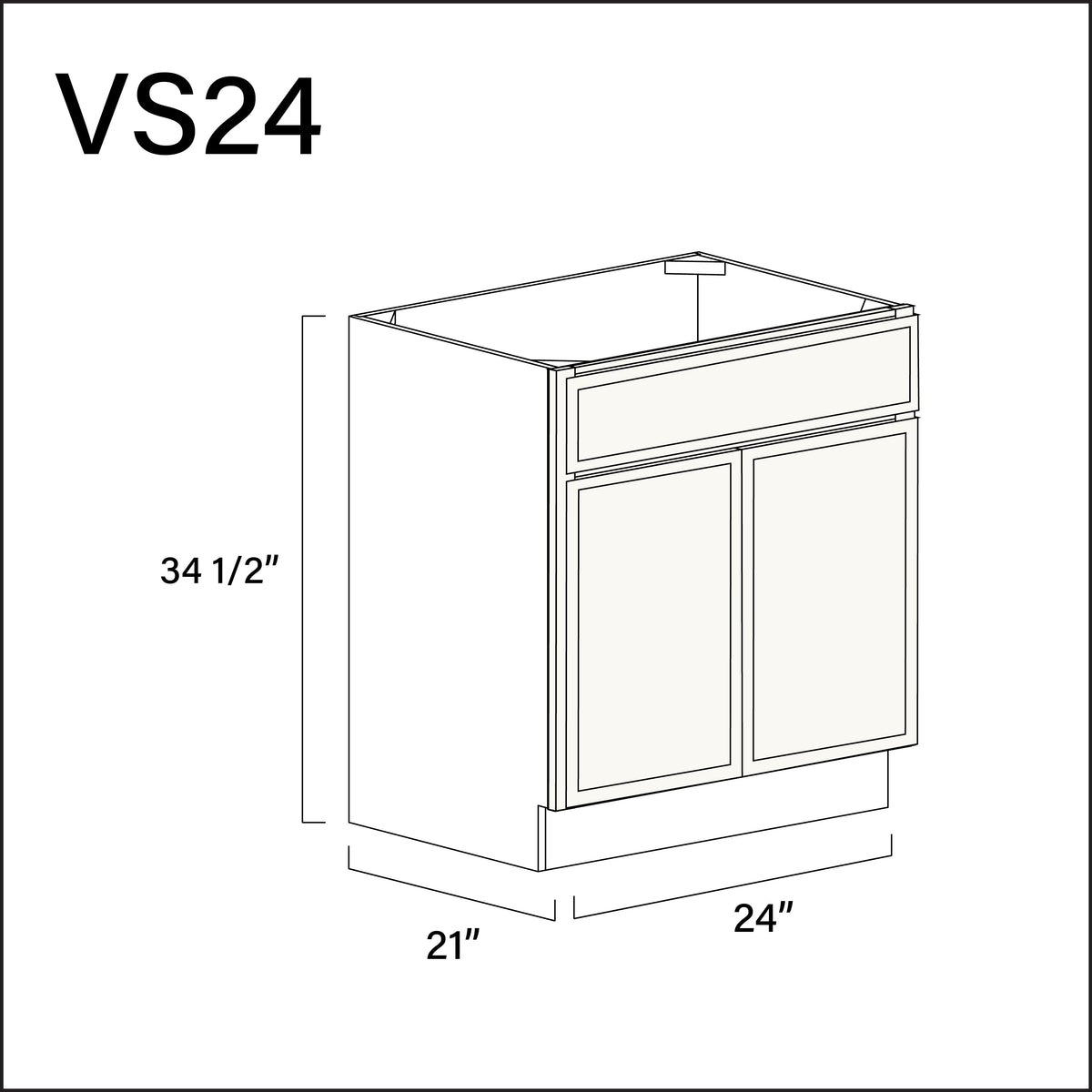 White Slim Shaker Vanity Sink Base Cabinet - 24" W x 34.5" H x 21" D