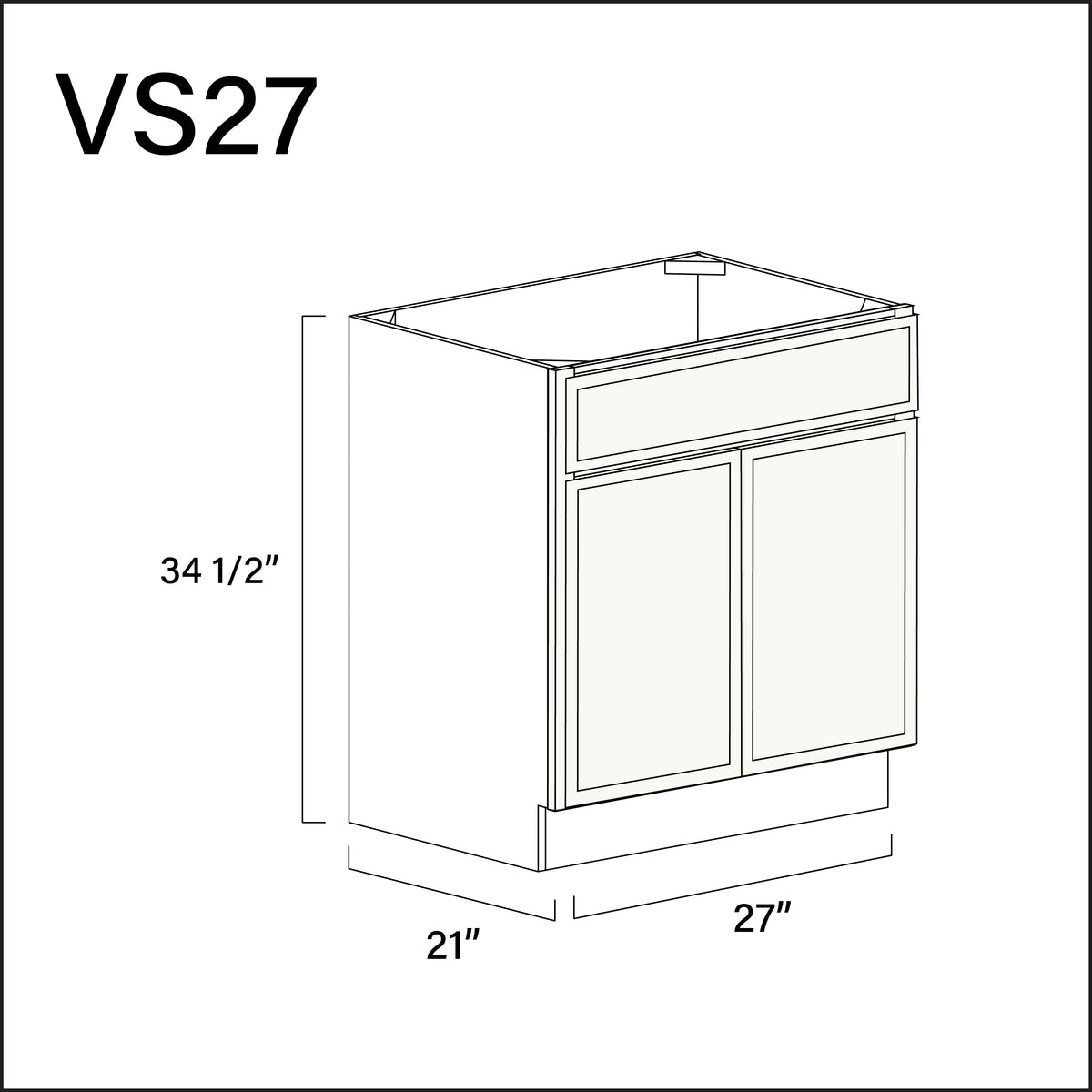 White Slim Shaker Vanity Sink Base Cabinet - 27" W x 34.5" H x 21" D