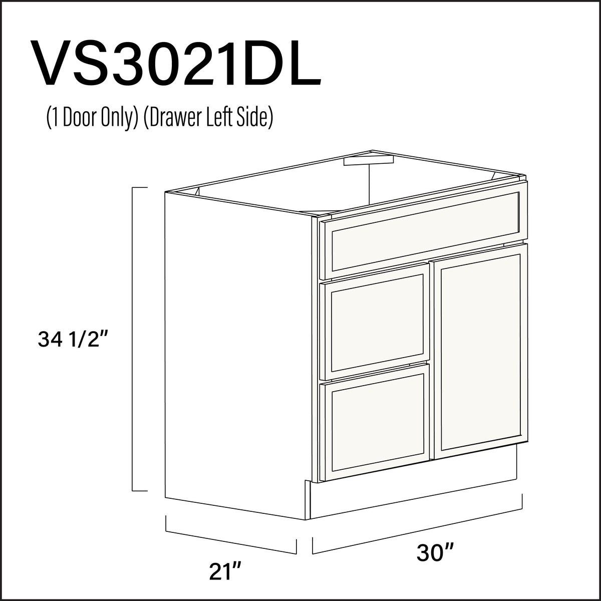 White Slim Shaker 2-Drawer Vanity (L) Base Cabinet - 30" W x 34.5" H x 21" D