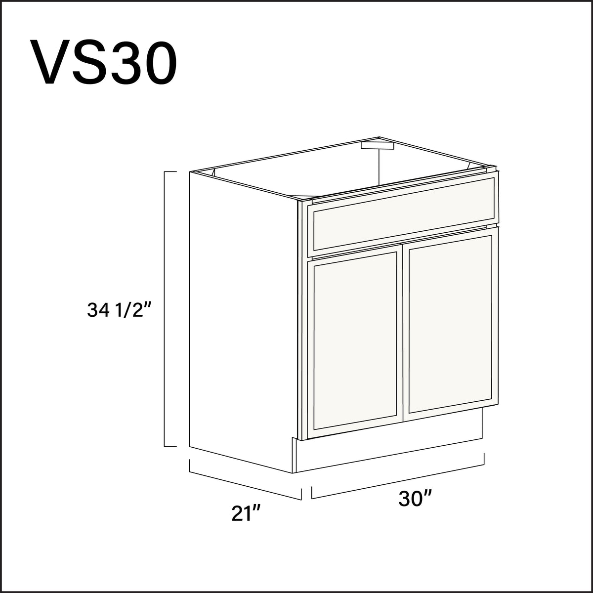 White Slim Shaker Vanity Sink Base Cabinet - 30" W x 34.5" H x 21" D
