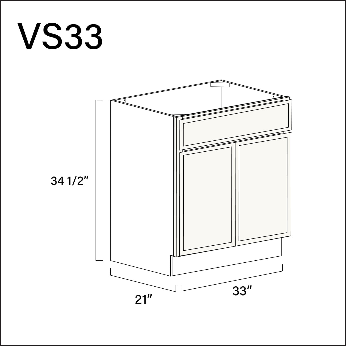 White Slim Shaker Vanity Sink Base Cabinet - 33" W x 34.5" H x 21" D